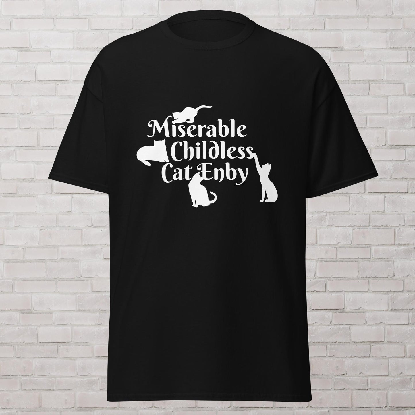 Miserable Childless Cat Enby Nonbinary Democrat Liberal Childfree Genderless T-Shirt Plus Sizes Available