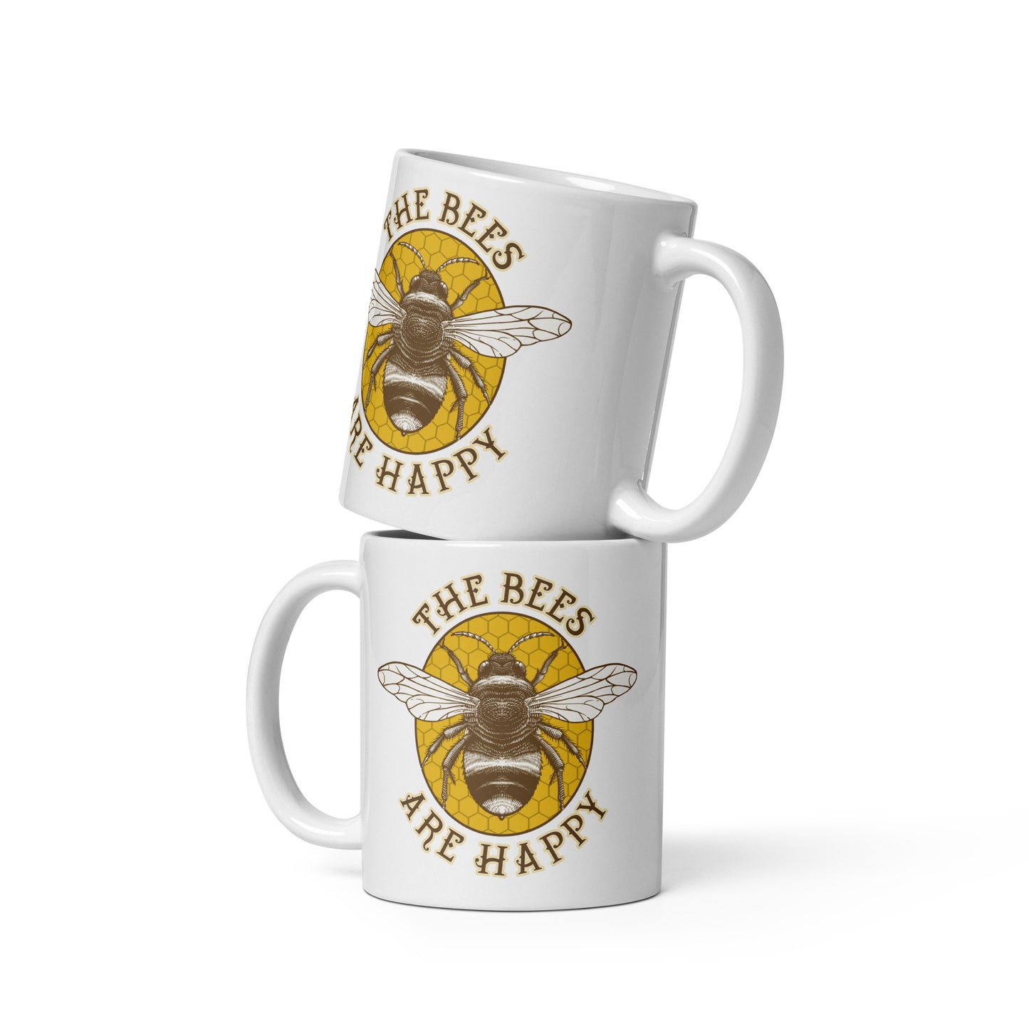 The Bees Are Happy Valheim Apiary Honeybee Lover White glossy Coffee mug