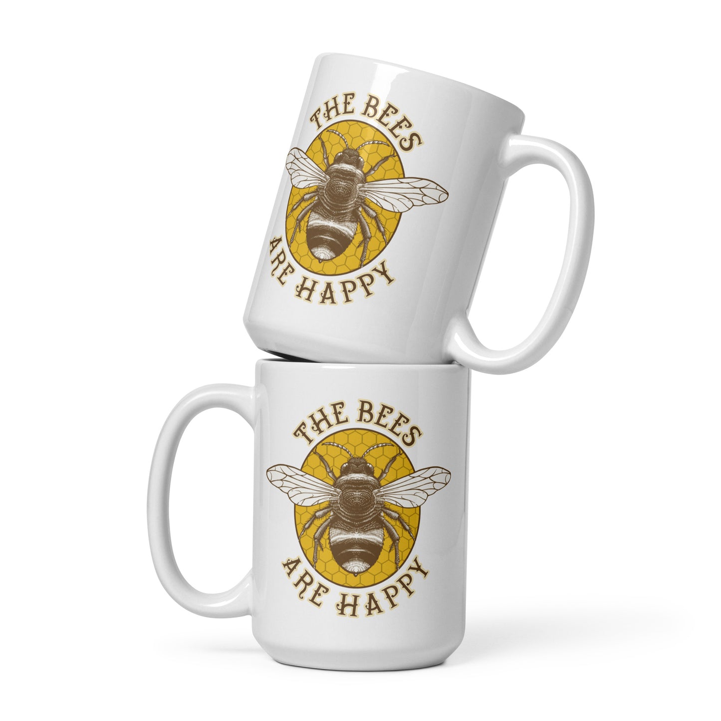 The Bees Are Happy Valheim Apiary Honeybee Lover White glossy Coffee mug