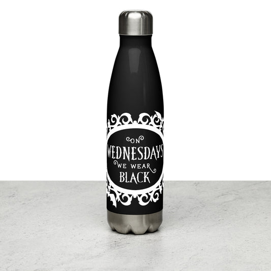 On Wednesdays We Wear Black Spooky Goth Wednesday Fanart Baby Bat Stainless steel Water Bottle