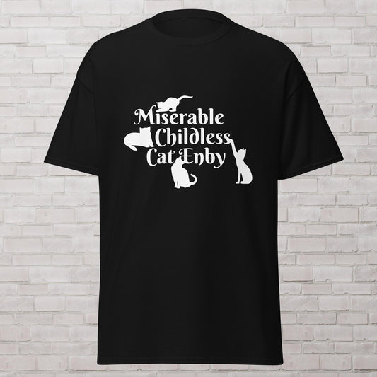 Miserable Childless Cat Enby Nonbinary Democrat Liberal Childfree Genderless T-Shirt Plus Sizes Available