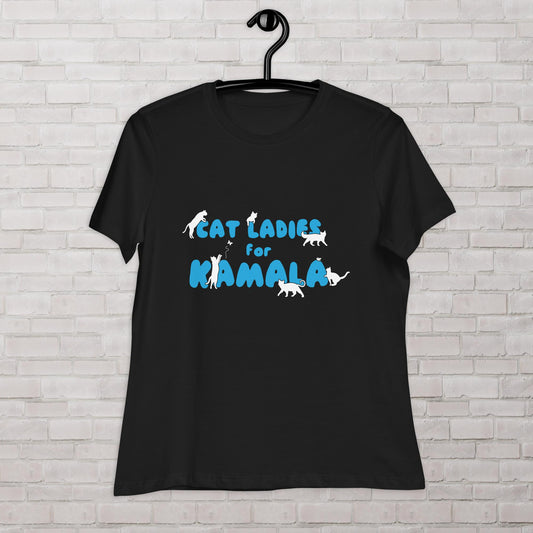 Cat Ladies for Kamala Democrat Liberal Childfree Vote Blue Femme Fit T-Shirt Plus Sizes Available