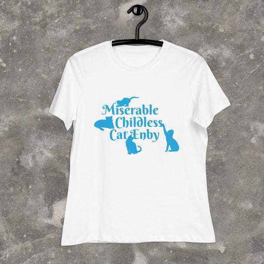 Miserable Childless Cat Enby Non-Binary Democrat Liberal Childfree Femme Fit Relaxed T-Shirt Plus Sizes Available