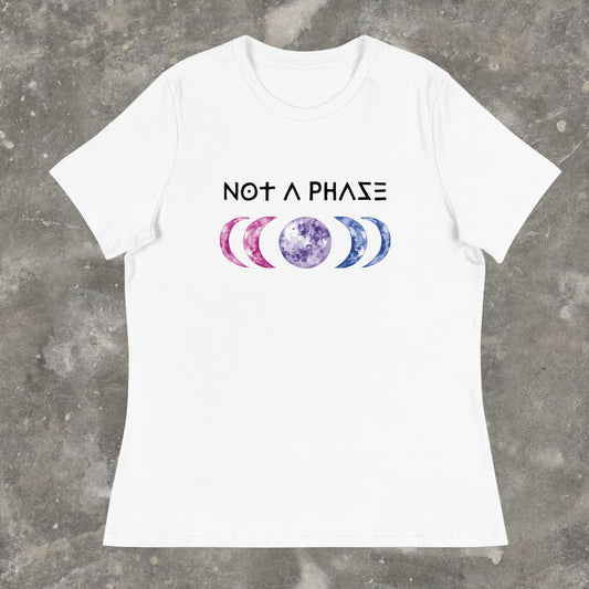 Not a Phase Witchy Bisexual Bi Pride Moon Phases Queer Witch Femme Fit Relaxed T-Shirt Plus Size Available