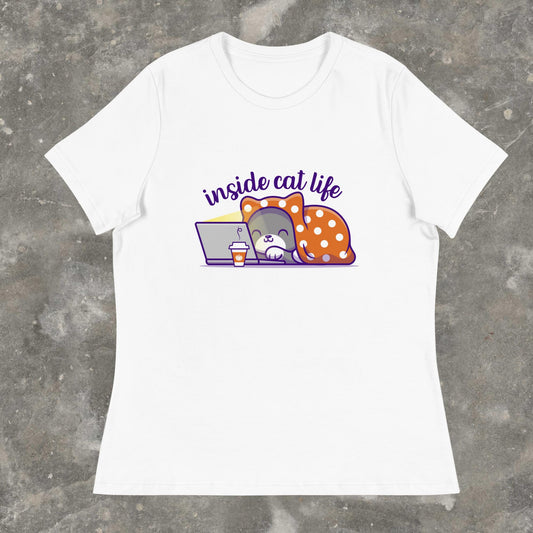 Inside Cat Life Indoor Cat Lover Cat Lady Fall Vibes Femme Fit Relaxed T-Shirt